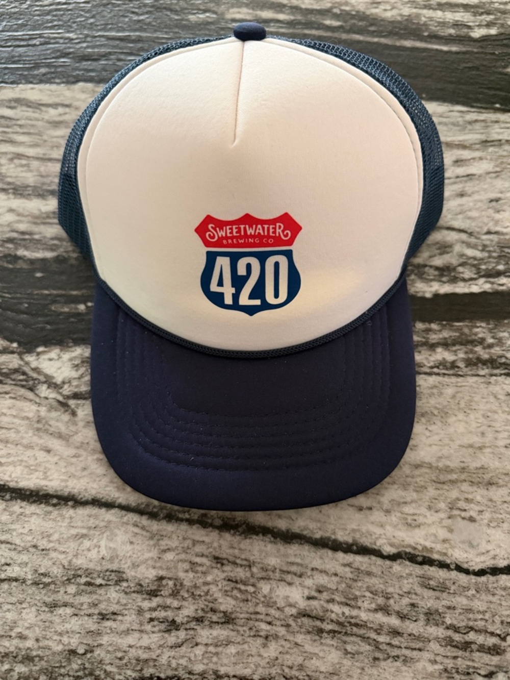 SweetWater 420 Trucker Hat in White and Navy